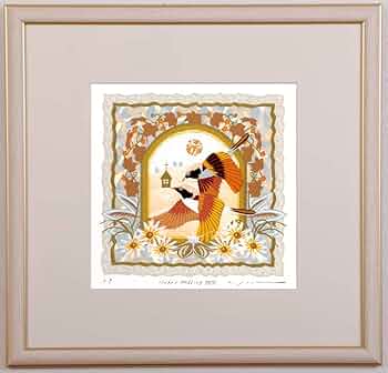 【美品】Harbage B-2-　吉村明子　シルクスクリーン版画 Amazon | 吉村明子 「ハッピー・ウェディング・24」 鳥 絵画 シルク